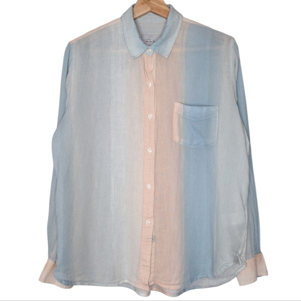 Rails Pastel Blue Pink Linen Blend Casual Button Down Shirt Sz M